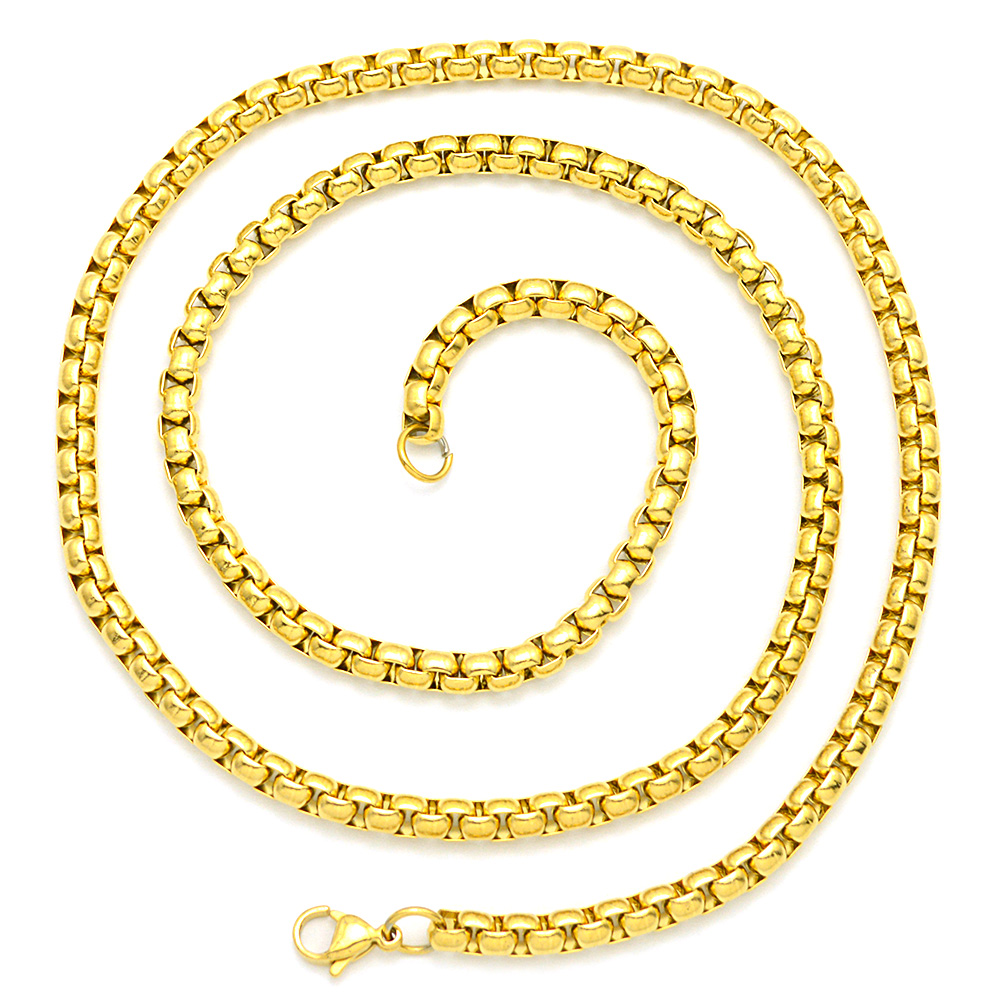 3mm 18K Gold Plated 316L Stainless Steel Round Box Chain