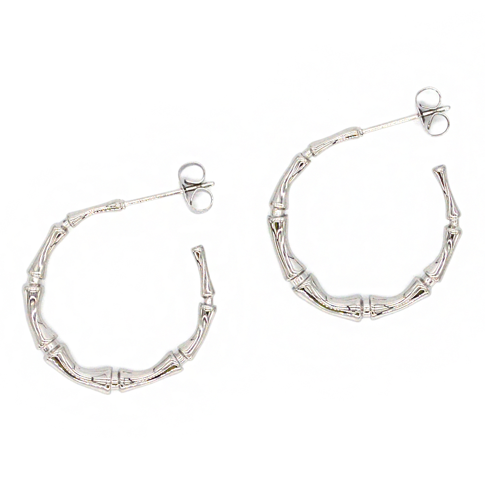 Big Fashion Women Silver Stainless Steel Bamboo Hoop Earrings