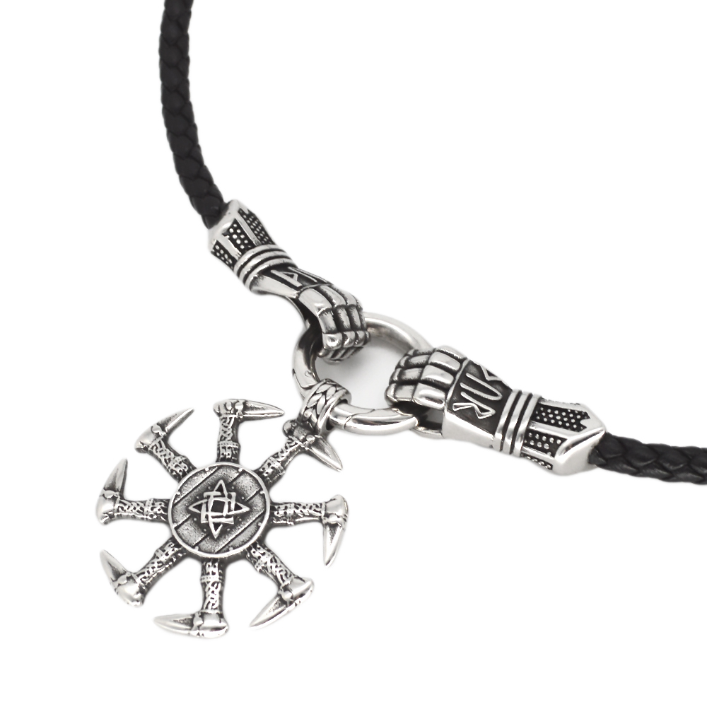 Black PU Braided Leather Cord Necklace with Fist for Men