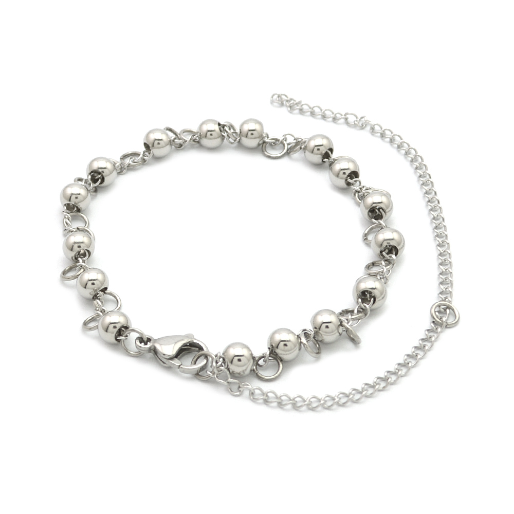 Custom Silver Stainless Steel Beaded Anklet for Women Feet