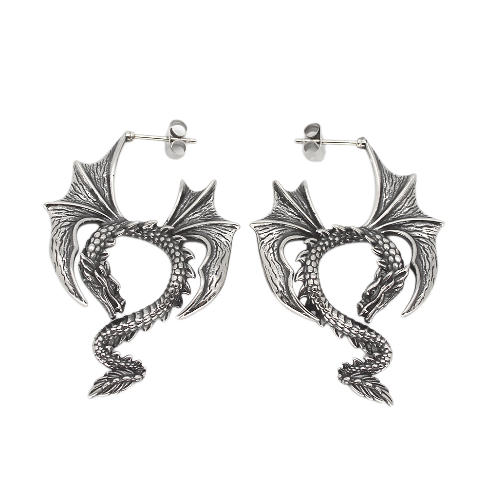 Fashion New Stainless Steel Gothic Dragon Wing Earring