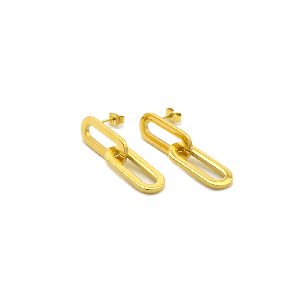 Gold Stainless Steel Paperclip Link Chain Dangle Earrings