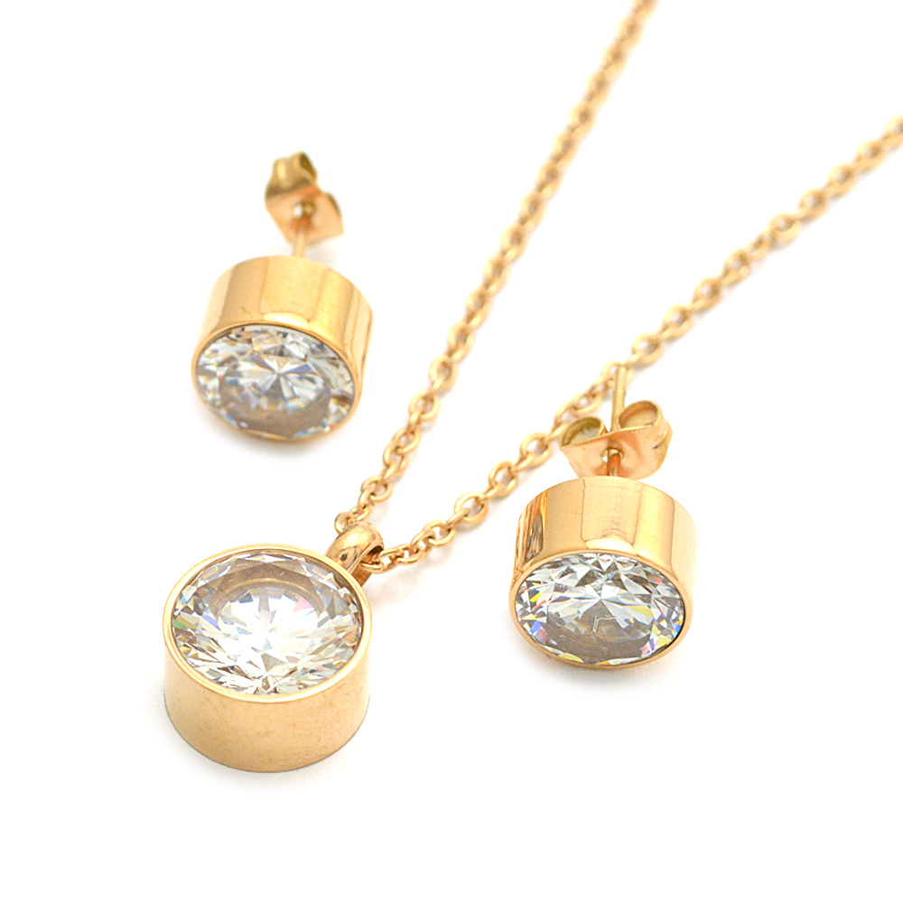 Luxury Women's Stainless Steel Zirconia Wedding Jewelry Set