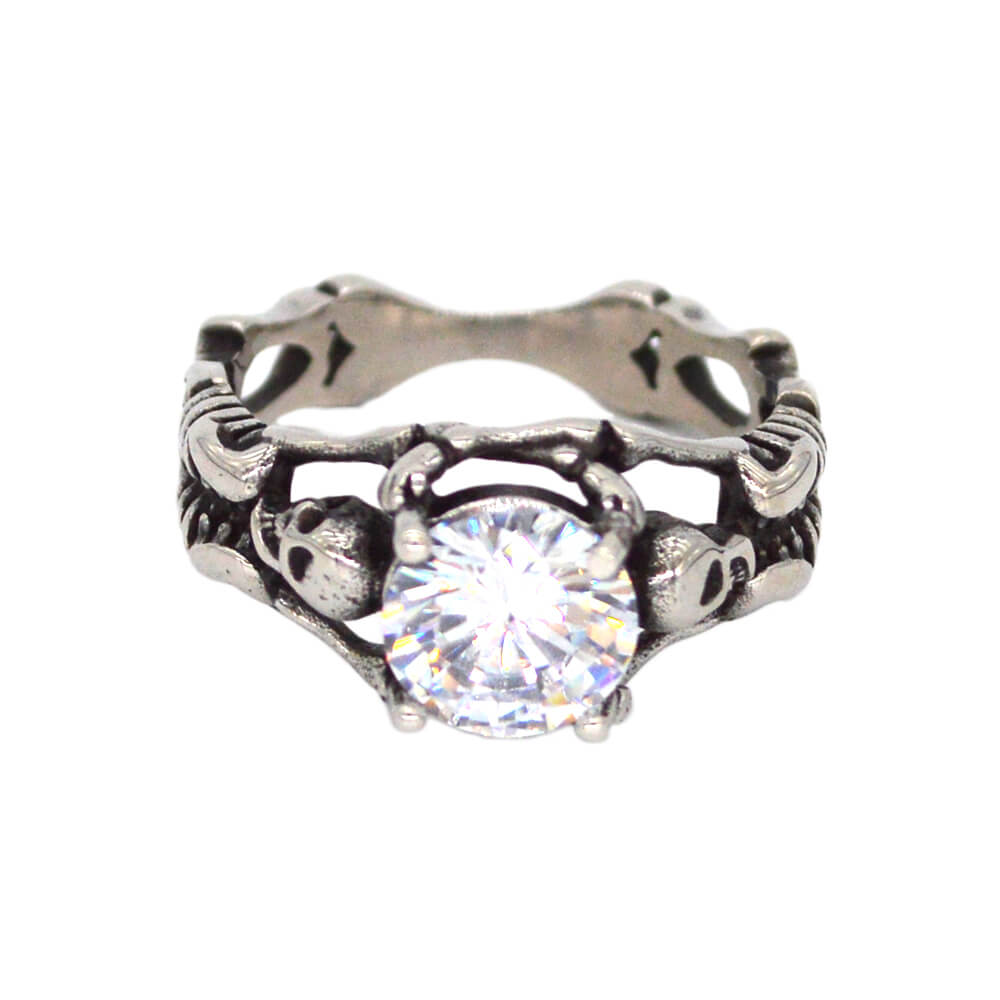 Punk Rock Silver Zircon Halloween Skull Ring Jewelry for Boys