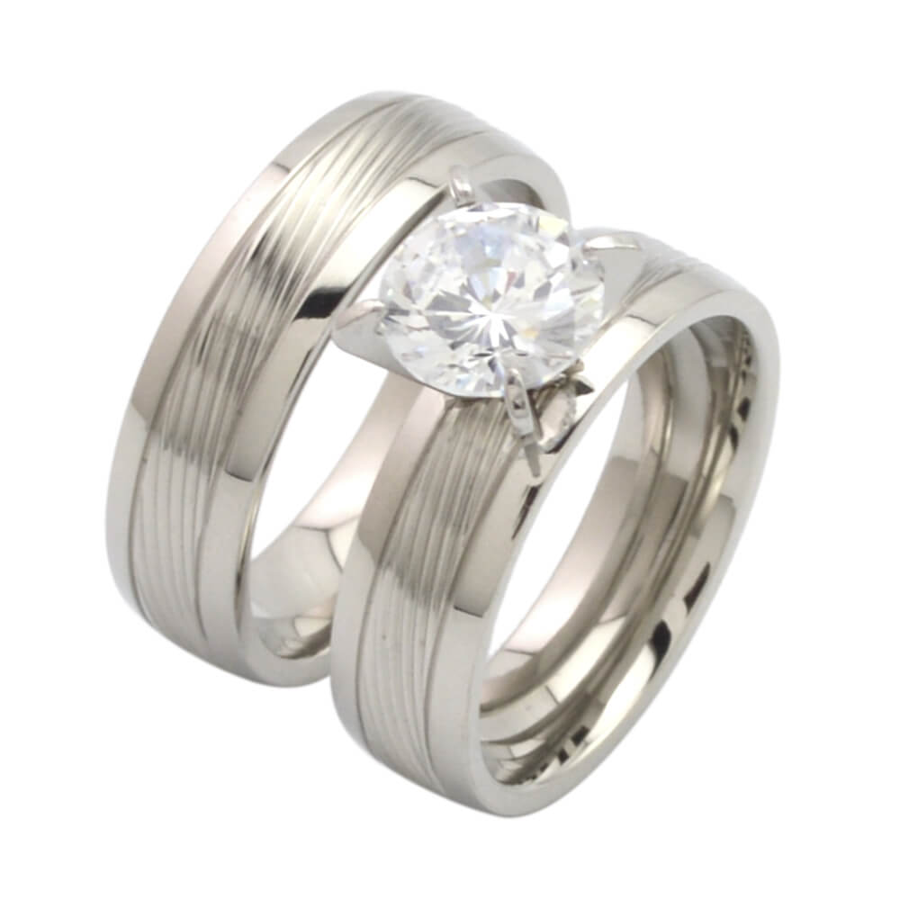 Engraved stainless steel couple rings set