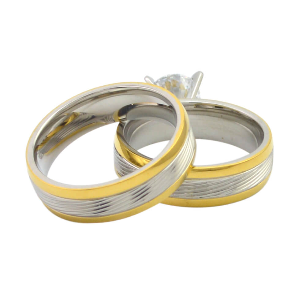 Lock-and-key style stainless steel couple rings