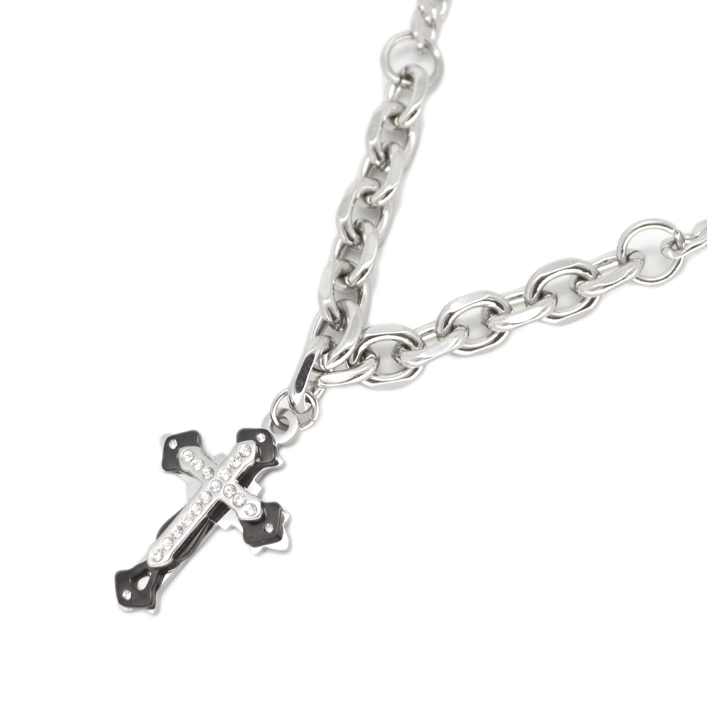 Stainless Steel Cross Pendant Plain Chain Necklace for Men