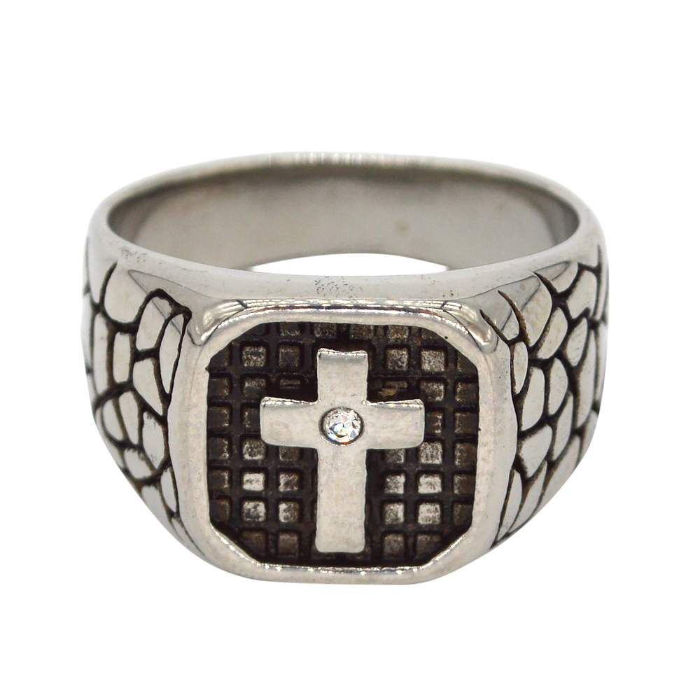 Vintage Silver Stainless Steel Iron Cross Ring for Men